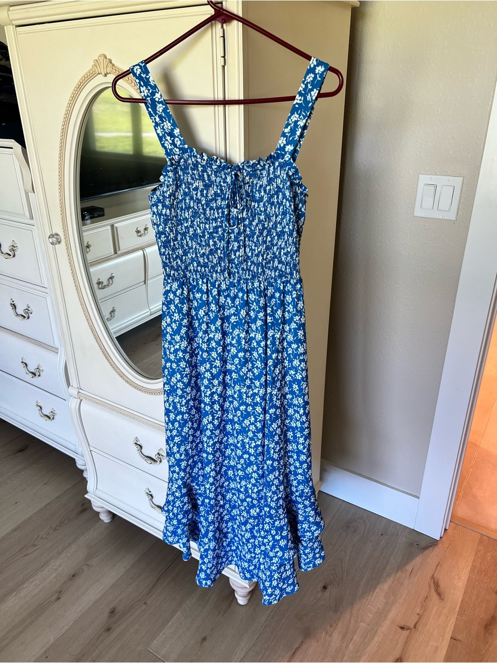 Grace Karin Blue Floral Smocked Midi Dress